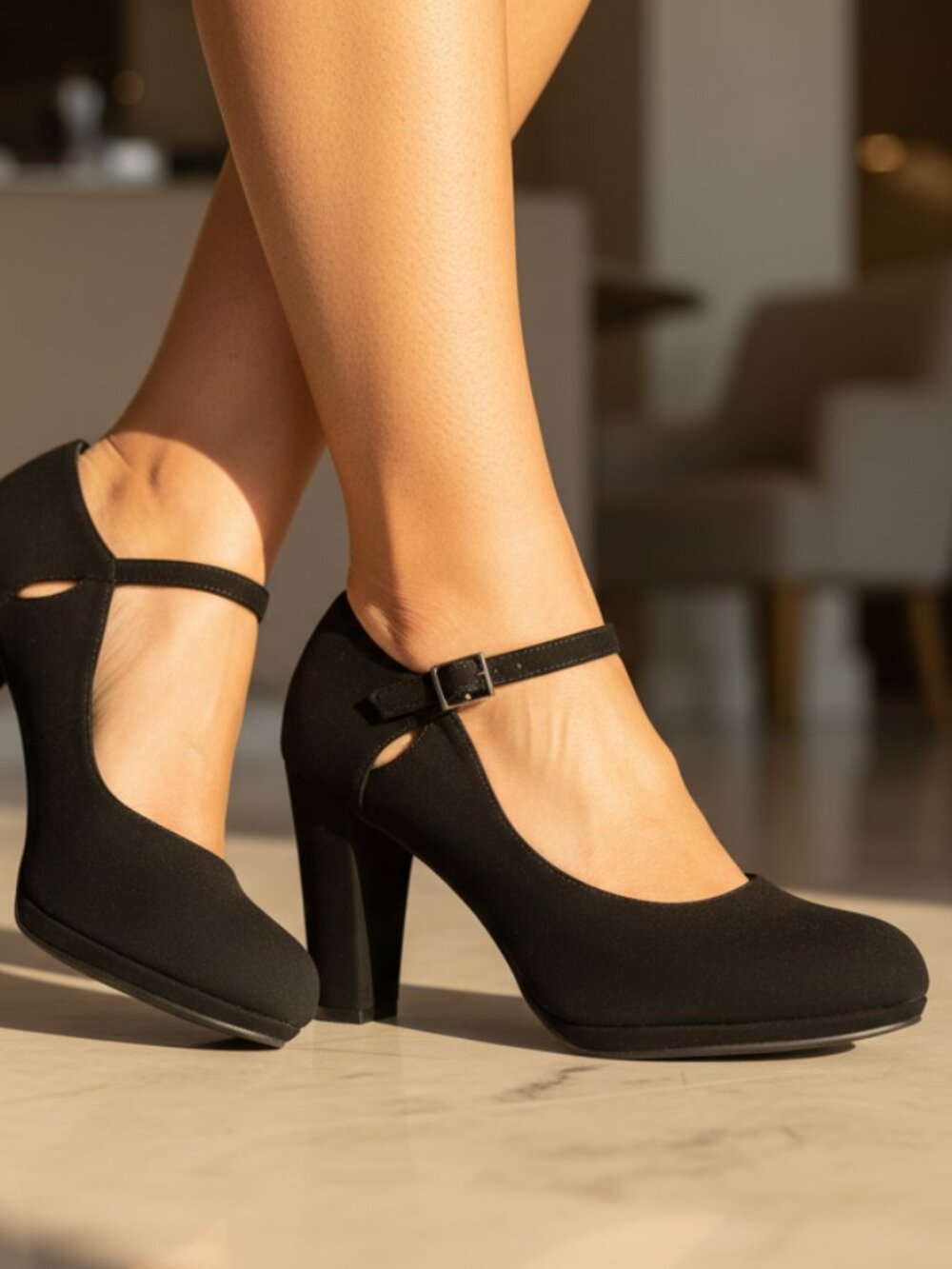 NWT Pazzle Black Ankle Strap Platform Mary Jane Heels - Picture 3 of 8